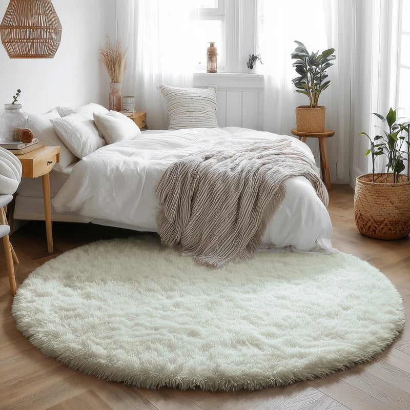 Amdrebio Ivory White Round Rug 4Ft for Kids Bedroom Aesthetic, Fluffy Fuzzy Furry Circle Area Rugs for Living Room Decor, Circular Plush Soft Shaggy Cream Carpet for Baby Nursery Dorm Teen Girls Boys - Image 5